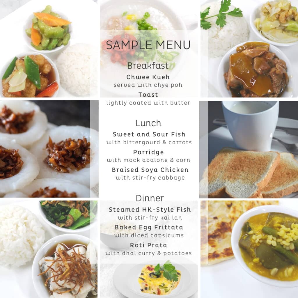 Elegant meal setting with a variety of Asian and continental dishes, tailored for individual dietary needs